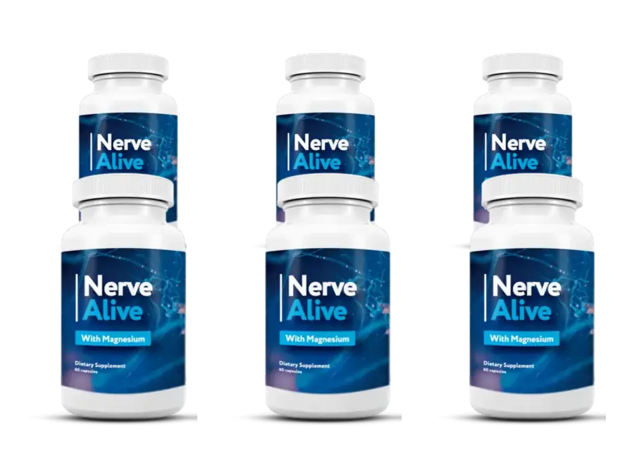 Six Nerve Alive bottles representing an approximate 180-day supply