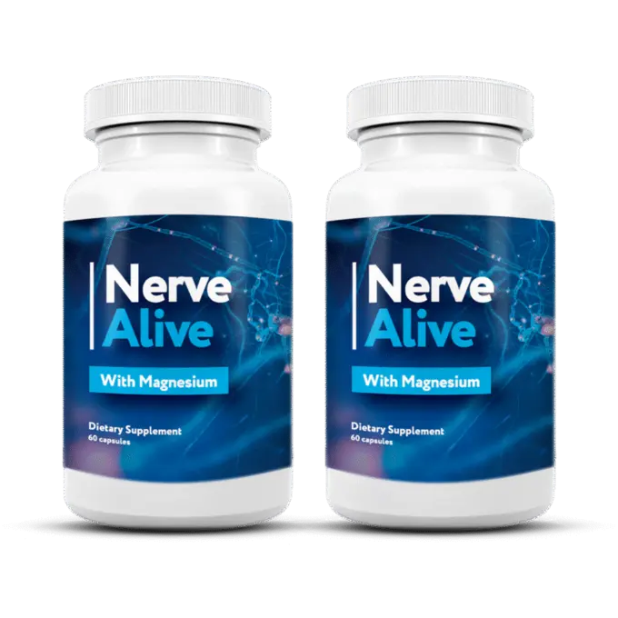 Two official Nerve Alive with Magnesium bottles representing a 60-day supply